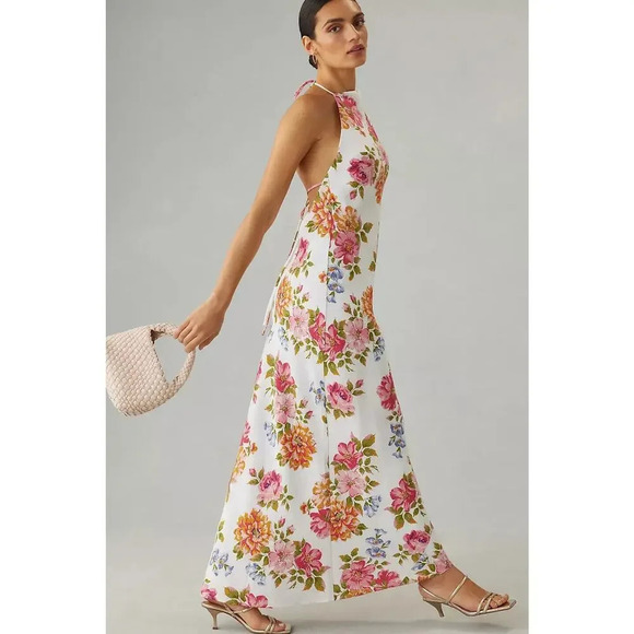 Reformation Dresses & Skirts - NWD Reformation Selia Linen Midi Dress Size XL Backless Floral Ties